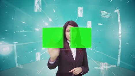 Businesswoman-scrolling-through-interface-with-chroma-key