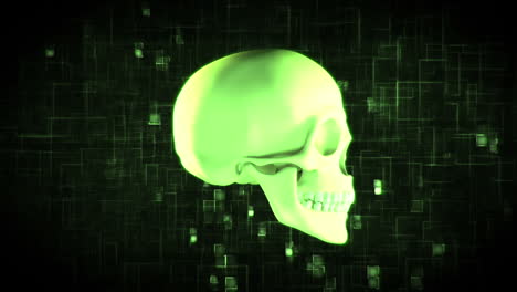 Cráneo-Verde-Giratorio-Sobre-Fondo-En-Movimiento