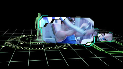 Interface-with-revolving-human-body-showing-various-gym-clips
