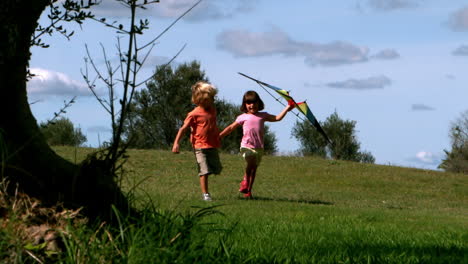 Two-children-running-with-kite