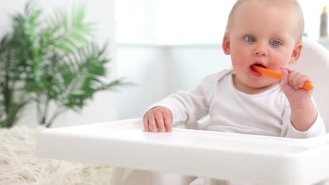 Baby-sitting-and-bites-orange-spoon