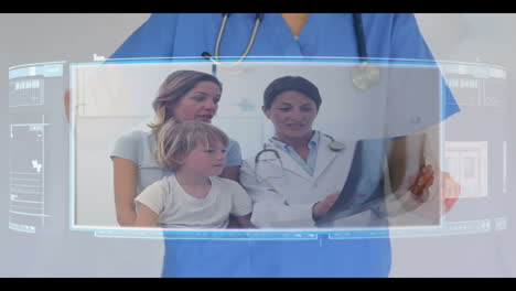 Doctor-scrolling-through-interactive-video-menu