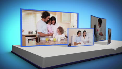 Familienvideos-Auf-Einem-Buch-Vor-Blauem-Hintergrund