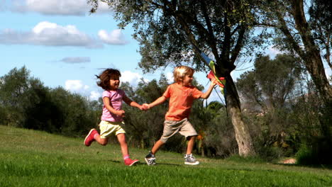 Two-children-playing-with-kite
