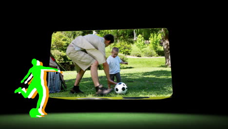 Video-Einer-Familie,-Die-In-Einem-Park-Fußball-Spielt