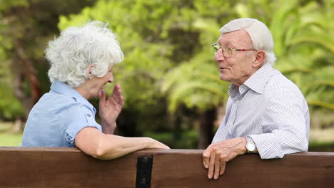 Old-couple-laughing-on-a-bench