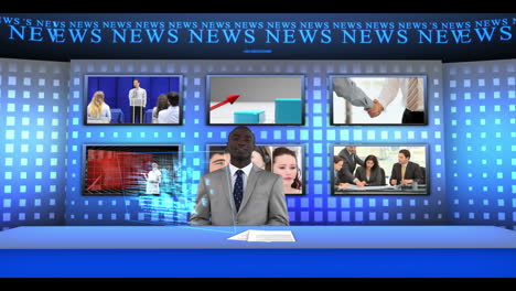 Man-presenting-business-news-with-presentation-and-statisitcs