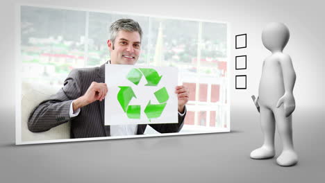 Clip-Eines-Geschäftsmannes,-Der-Ein-Recycling-Symbol-Hochhält