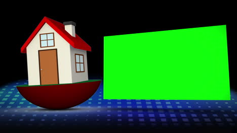 Rotes-Modellhaus-Fällt-Neben-Einem-Chroma-Key-Raum
