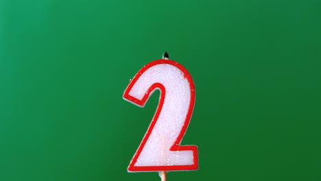 Two-birthday-candle-flickering-and-extinguishing-on-green-background