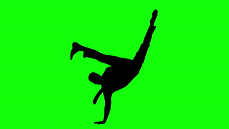 Silhouette-Eines-Mannes-Mit-Krawatte,-Der-Breakdance-Auf-Einem-Greenscreen-Macht