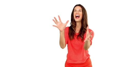 Woman-catching-a-basketball-on-white-background