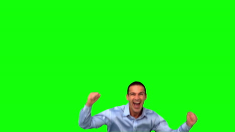 Glücklicher-Geschäftsmann-Springt-Auf-Greenscreen