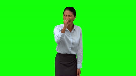 Angry-businesswoman-pointing-on-green-screen
