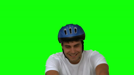 Man-on-his-bicycle-on-green-screen