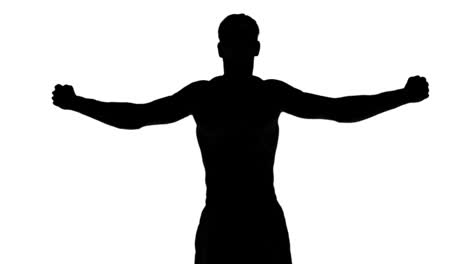Silhouette-of-a-man-stretching-arms-on-white-background