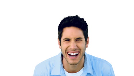 Man-laughing-at-the-camera-on-white-background