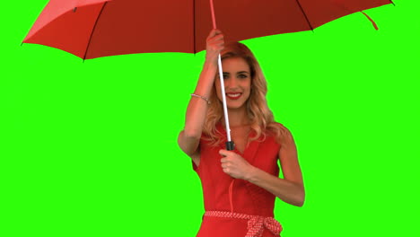 Frau-Mit-Regenschirm-Auf-Grünem-Bildschirm