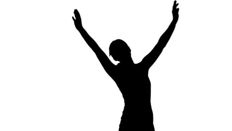 Silhouette-of-woman-raising-arms-on-white-background