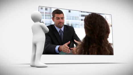 3D-character-looking-at-two-speaking-business-people