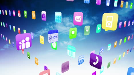 Interlocking-application-icons-on-blue-sky-background