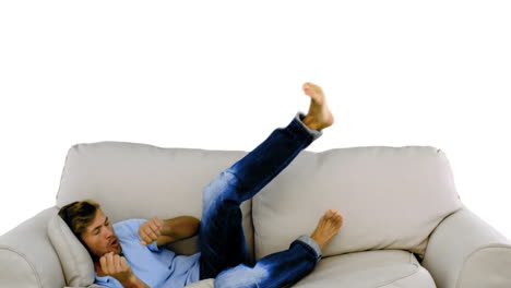 Man-jumping-on-the-sofa-on-white-background-
