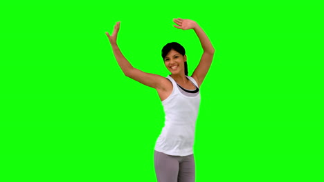 Frau-In-Sportkleidung-Springt-Auf-Greenscreen