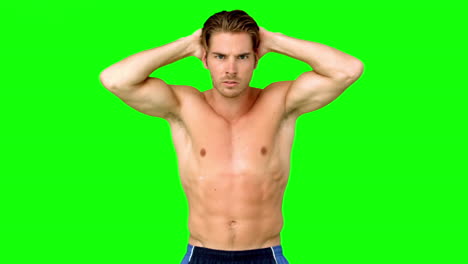 Hombre-Sin-Camisa-Flexionando-Los-Músculos