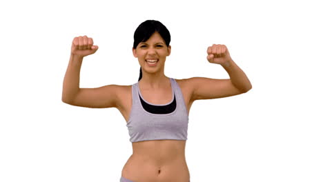 Mujer-En-Forma-Tensando-Los-Músculos-De-Su-Brazo.