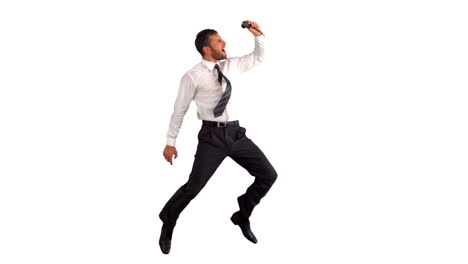 Businessman-jumping-and-taking-self-portrait