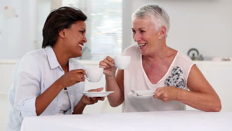 Two-mature-women-gossiping-during-afternoon-tea