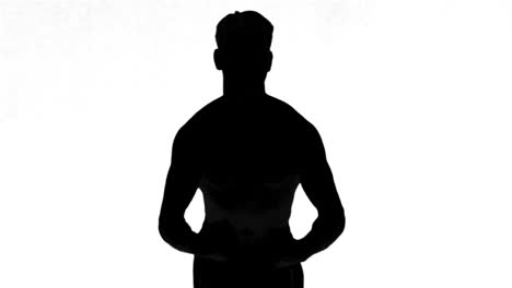 Silhouette-Eines-Mannes,-Der-Muskeln-Anspannt,-Auf-Weißem-Hintergrund