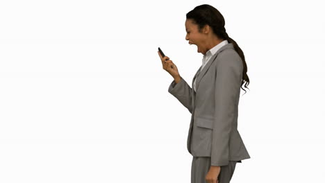 Angry-woman-shouting-at-her-phone-on-white-screen