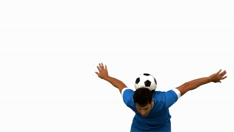 Man-juggling-a-football-with-head-on-white-screen
