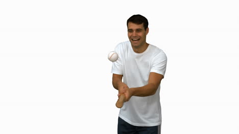 Man-dribbling-with-a-baseball-on-white-screen