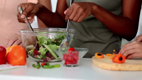 Women-preparing-food-together-while-cutting-vegetables