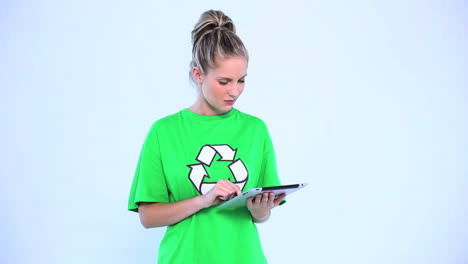 Doubtful-environmental-activist-using-a-digital-tablet