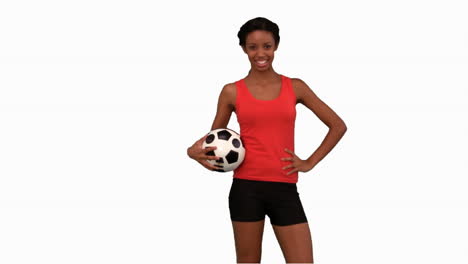 Woman-catching-a-football-on-white-screen