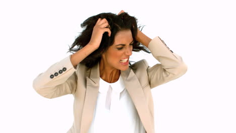 Stressed-businesswoman-tossing-her-hair