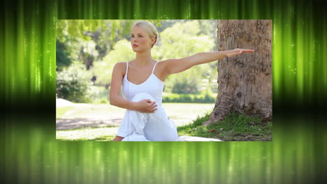 Montaje-De-Mujer-Rubia-Haciendo-Yoga-En-El-Parque