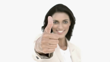 Businesswoman-giving-the-thumbs-up