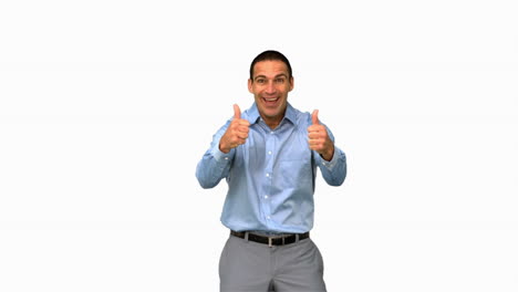 Cheerful-businessman-giving-thumbs-up-on-white-screen