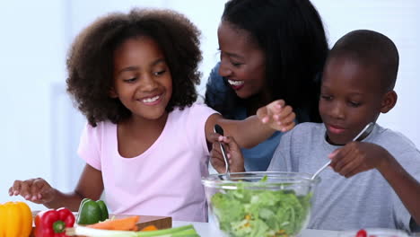 Madre-Y-Sus-Hijos-Preparando-Verduras