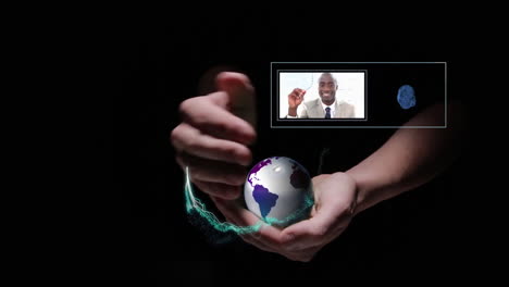 Hand-presenting-business-people-videos-in-his-hands