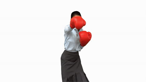 Mujer-De-Negocios-Con-Guantes-De-Boxeo-Golpeando-En-Pantalla-Blanca