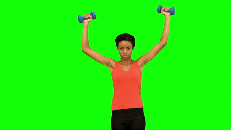 Woman-lifting-dumbbells-on-green-screen