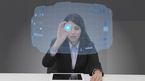 Businesswoman-selecting-futuristic-interface