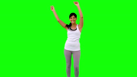 Mujer-En-Ropa-Deportiva-Bailando-En-Pantalla-Verde