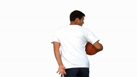 Mann-Dribbelt-Mit-Einem-Basketball-Auf-Weißem-Bildschirm
