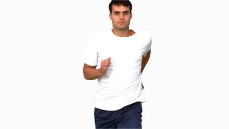 Handsome-man-jogging-on-white-screen